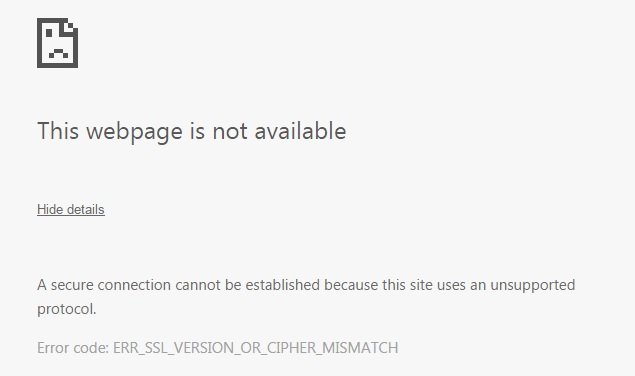 ERR_SSL_VERSION_OR_CIPHER_MISMATCH Chrome Error