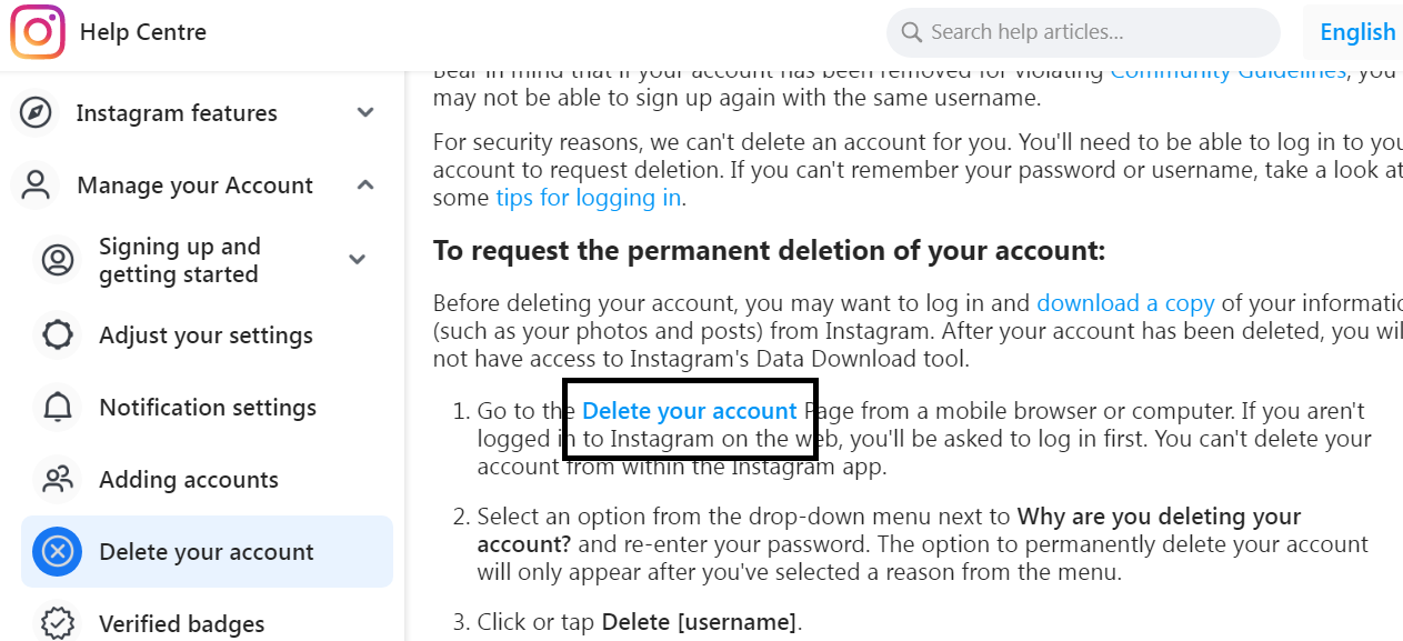 How To Delete Instagram Account Through Computer 
