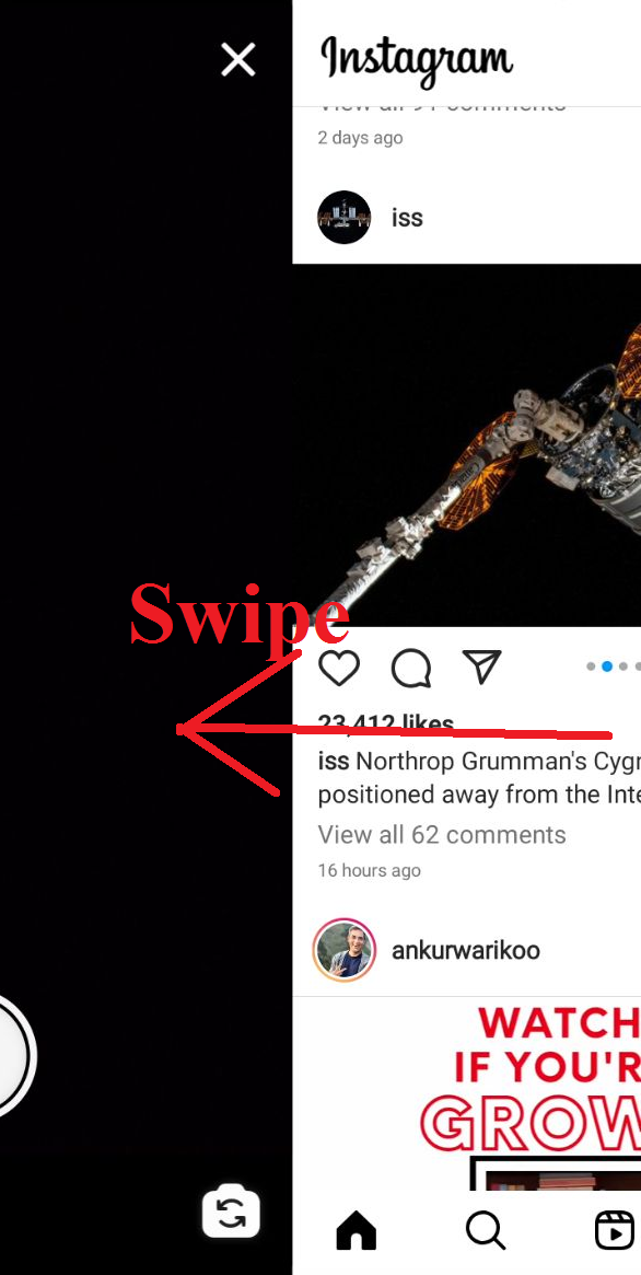 Swipe To Open Instagram Camera