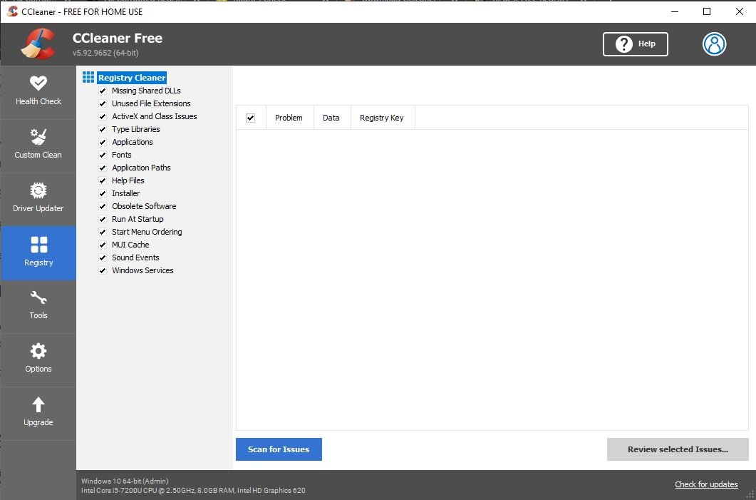Run CCleaner Registry Scan Issues
